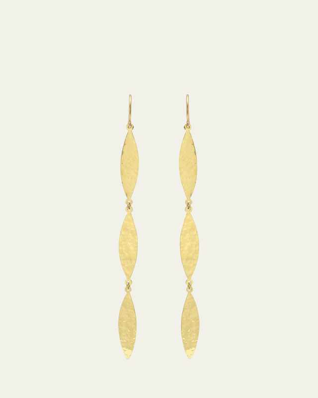 18K Yellow Gold Hammered 3 Marquise Earrings